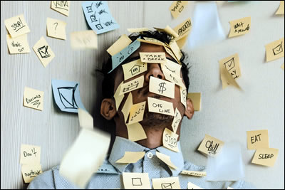 Man covered with post-it notes